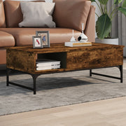 Salontafel 100x50x35 cm bewerkt hout metaal gerookt eiken
