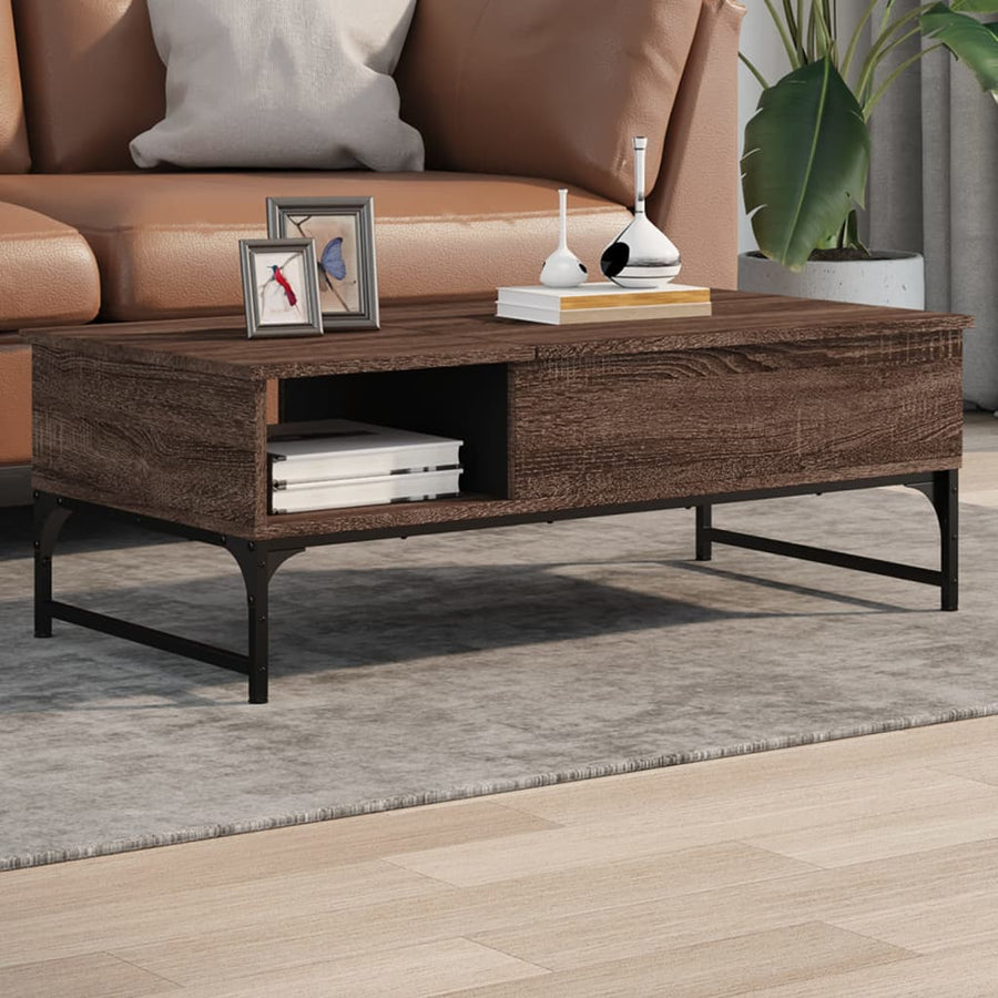 Salontafel 100X50X35 Cm Bewerkt Hout En Metaal Bruin Eikenkleur