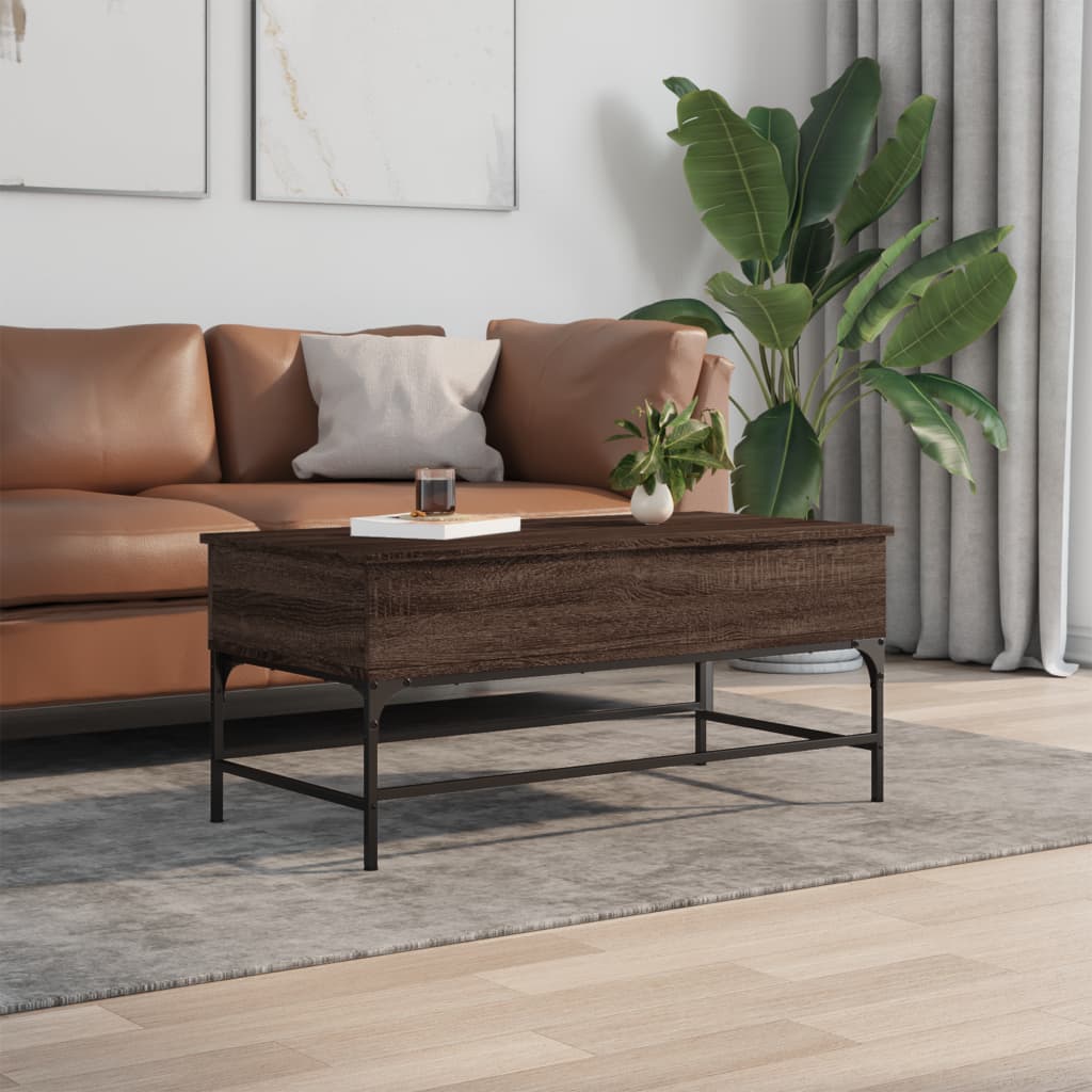 Salontafel 100X50X45 Cm Bewerkt Hout En Metaal Bruin Eikenkleur