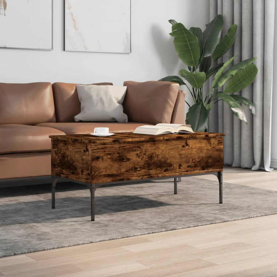 Salontafel 100X50X45 Cm Bewerkt Hout En Metaal Gerookt Eiken