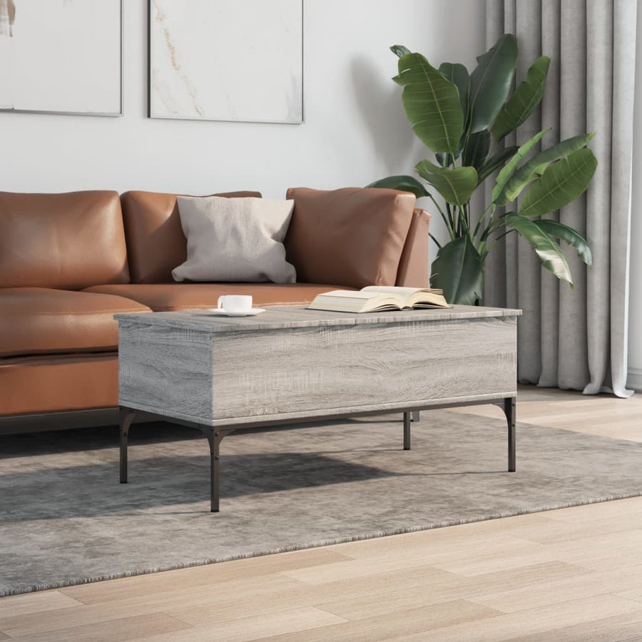 Salontafel 100X50X45 Cm Bewerkt Hout En Metaal Grijs Sonoma