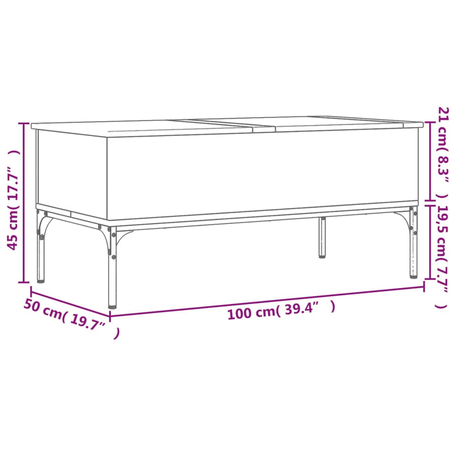 Salontafel 100X50X45 Cm Bewerkt Hout En Metaal Grijs Sonoma