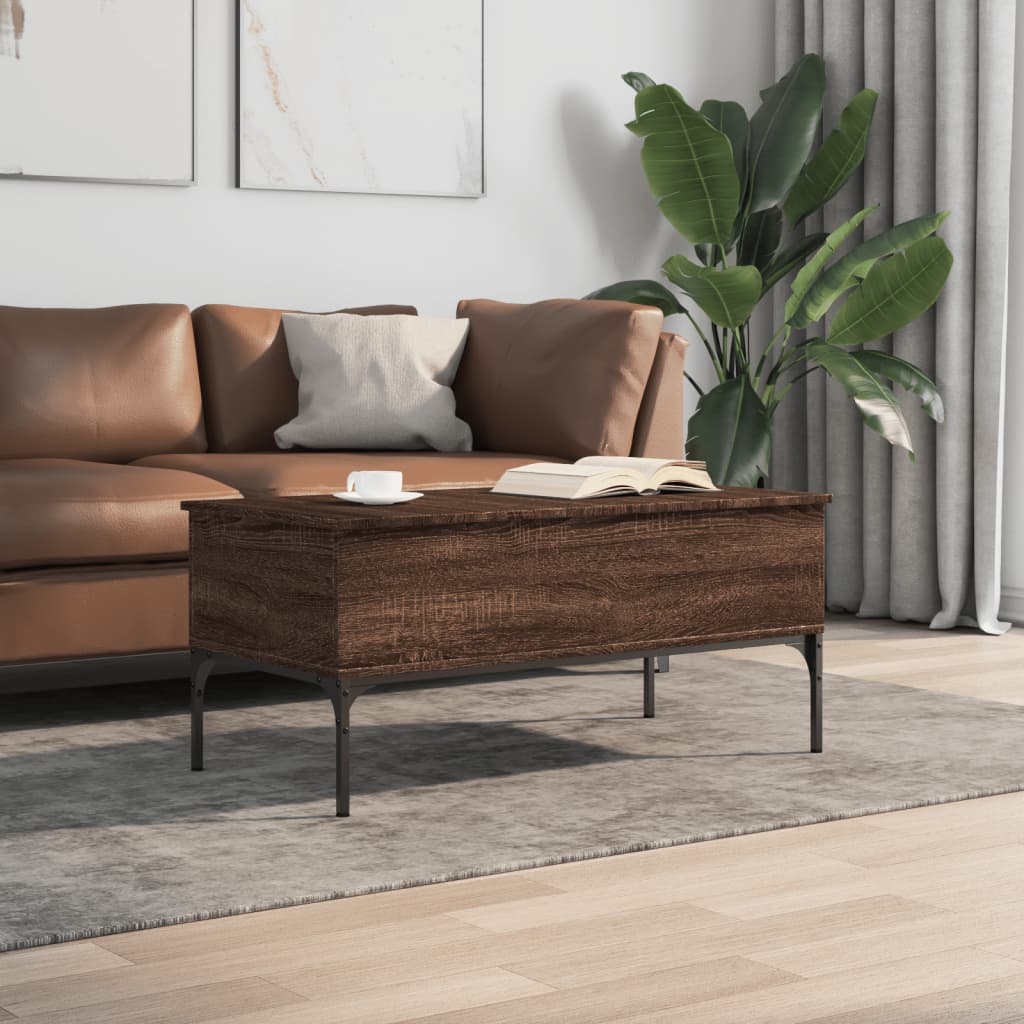 Salontafel 100X50X45 Cm Bewerkt Hout En Metaal Bruin Eikenkleur
