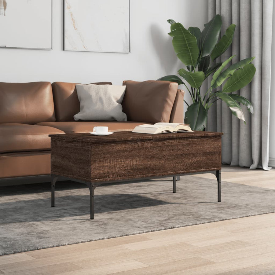 Salontafel 100X50X45 Cm Bewerkt Hout En Metaal Bruin Eikenkleur