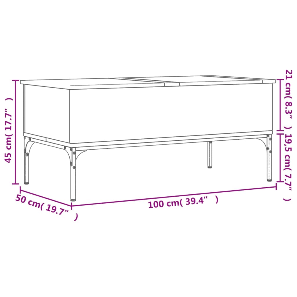 Salontafel 100X50X45 Cm Bewerkt Hout En Metaal Bruin Eikenkleur