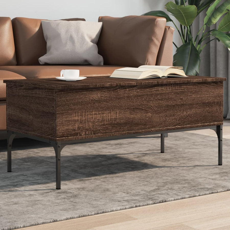 Salontafel 100X50X45 Cm Bewerkt Hout En Metaal Bruin Eikenkleur