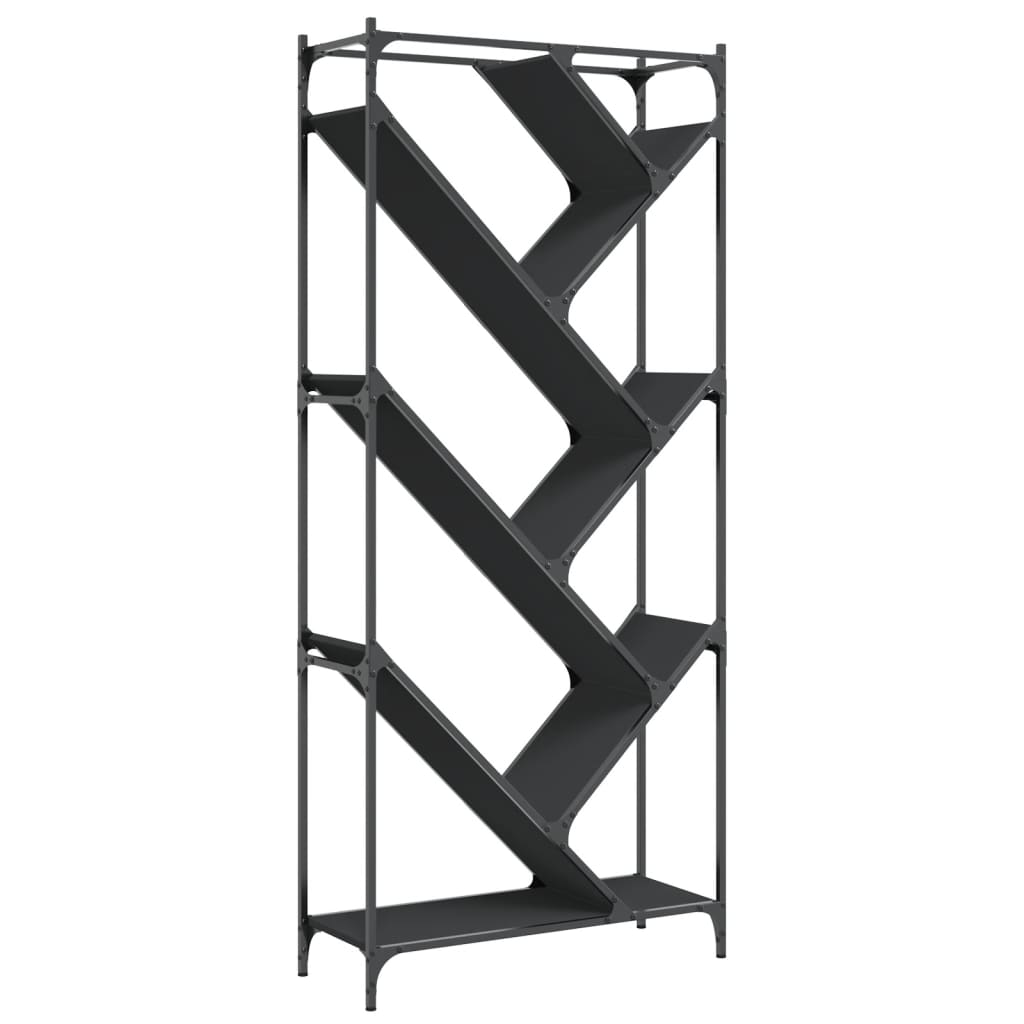 Boekenkast 79X30X180 Cm Bewerkt Hout En Metaal Zwart