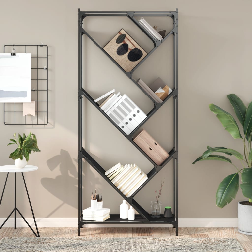 Boekenkast 79X30X180 Cm Bewerkt Hout En Metaal Zwart
