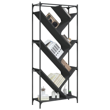 Boekenkast 79X30X180 Cm Bewerkt Hout En Metaal Zwart