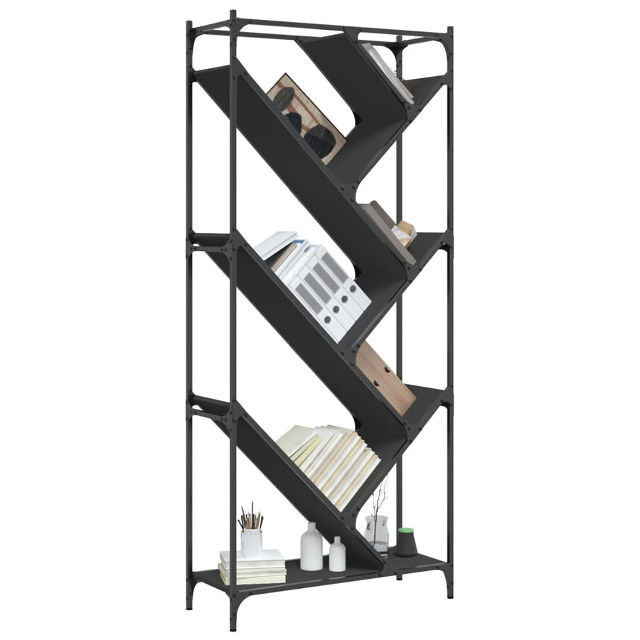 Boekenkast 79X30X180 Cm Bewerkt Hout En Metaal Zwart