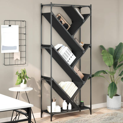 Boekenkast 79X30X180 Cm Bewerkt Hout En Metaal Zwart