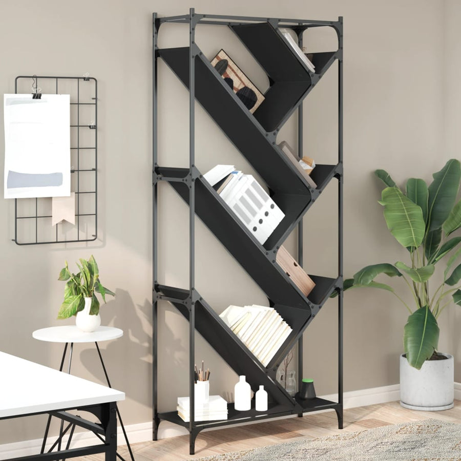 Boekenkast 79X30X180 Cm Bewerkt Hout En Metaal Zwart