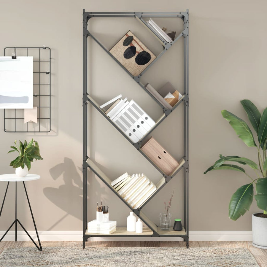 Boekenkast 79X30X180 Cm Bewerkt Hout En Metaal Sonoma Eiken