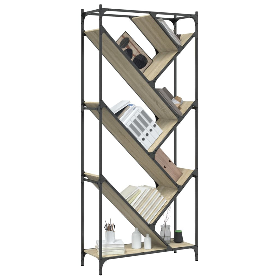Boekenkast 79X30X180 Cm Bewerkt Hout En Metaal Sonoma Eiken