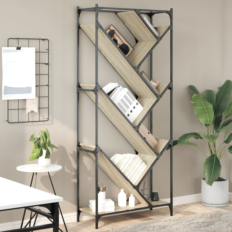 Boekenkast 79X30X180 Cm Bewerkt Hout En Metaal Sonoma Eiken