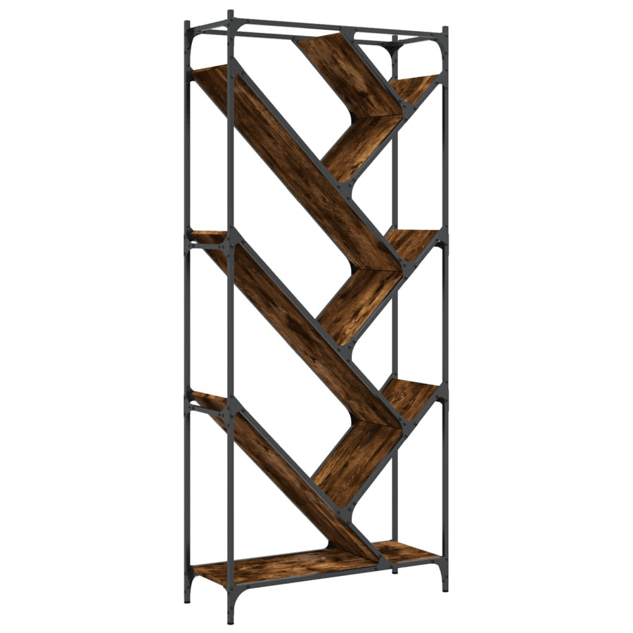 Boekenkast 79X30X180 Cm Bewerkt Hout En Metaal Gerookt Eiken