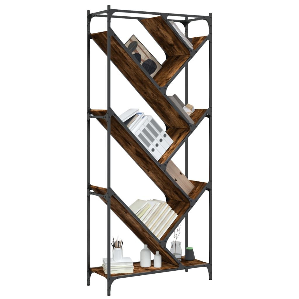 Boekenkast 79X30X180 Cm Bewerkt Hout En Metaal Gerookt Eiken