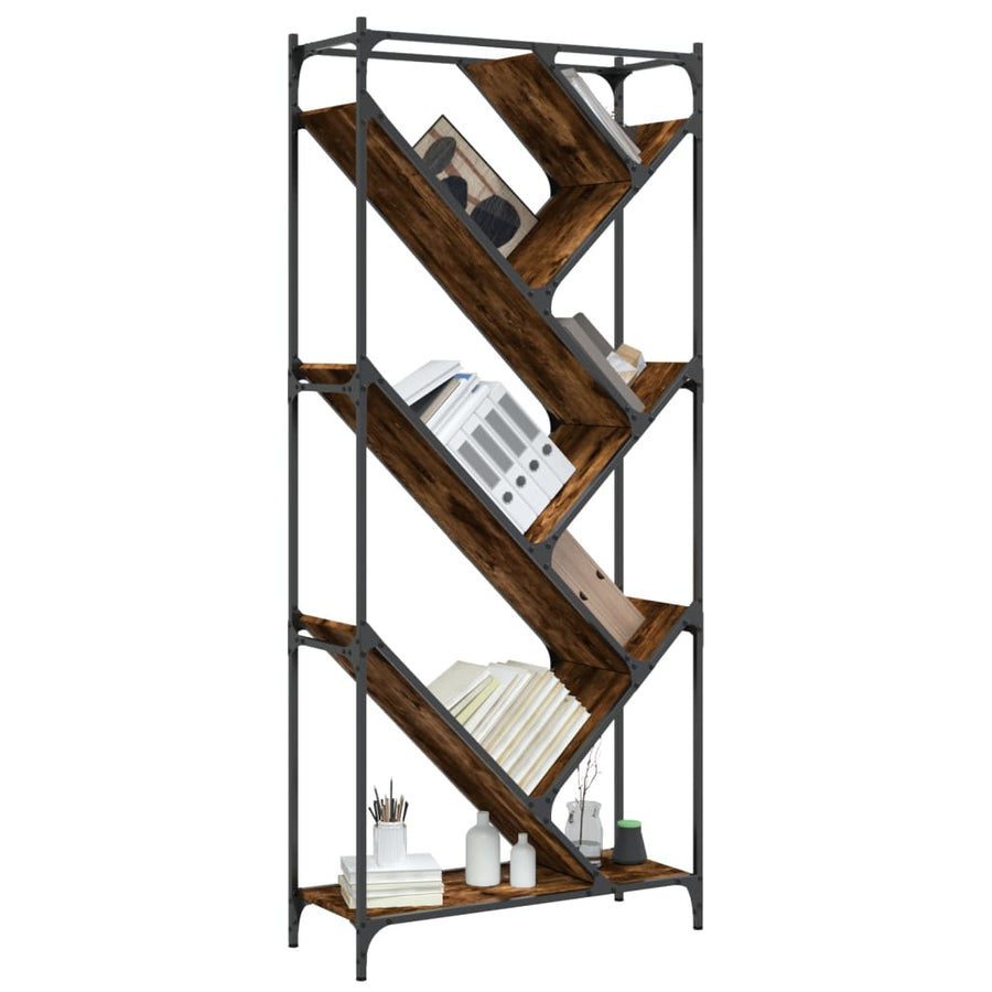 Boekenkast 79X30X180 Cm Bewerkt Hout En Metaal Gerookt Eiken