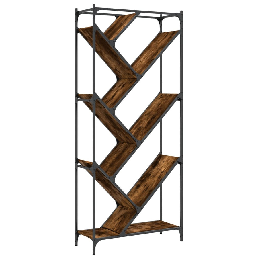 Boekenkast 79X30X180 Cm Bewerkt Hout En Metaal Gerookt Eiken