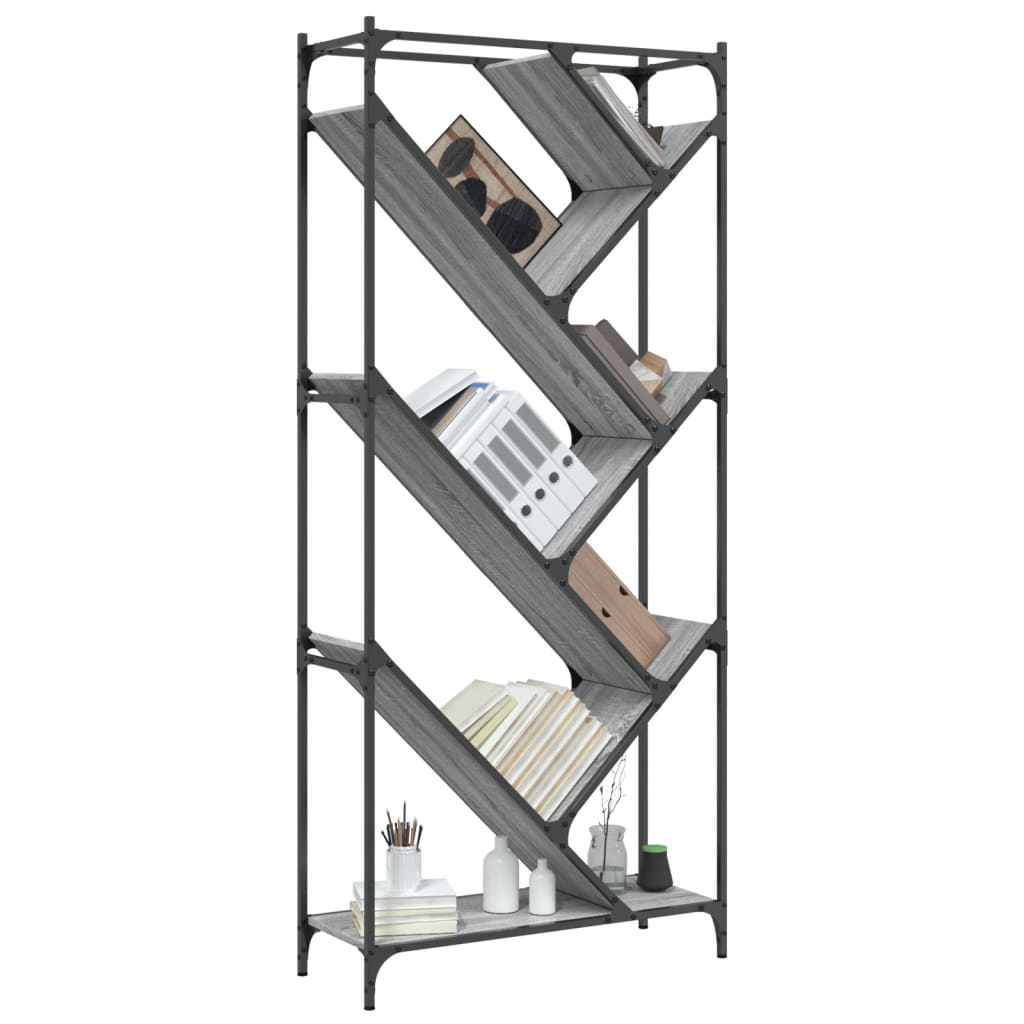 Boekenkast 79X30X180 Cm Bewerkt Hout En Metaal Grijs Sonoma