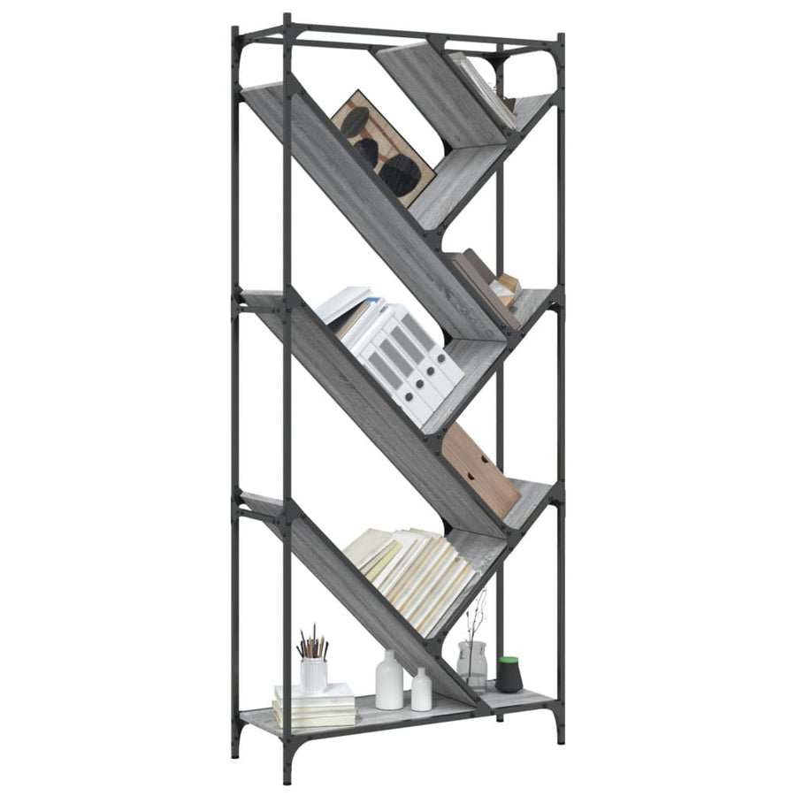Boekenkast 79X30X180 Cm Bewerkt Hout En Metaal Grijs Sonoma