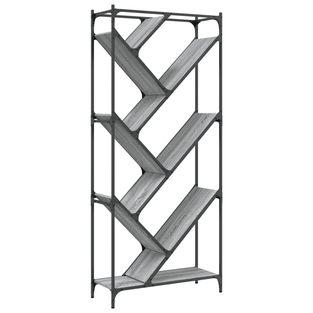 Boekenkast 79X30X180 Cm Bewerkt Hout En Metaal Grijs Sonoma