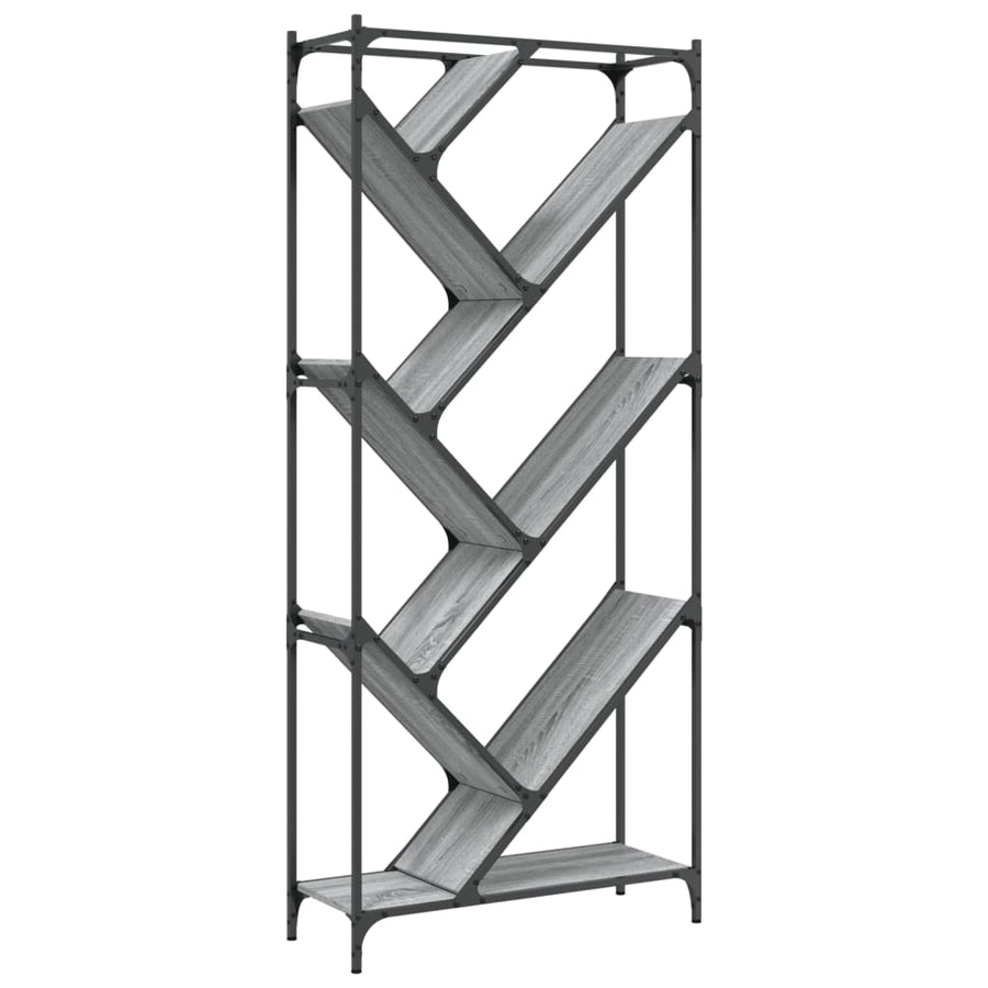 Boekenkast 79X30X180 Cm Bewerkt Hout En Metaal Grijs Sonoma