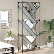 Boekenkast 79x30x180 cm bewerkt hout metaal grijs