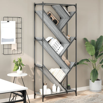 Boekenkast 79X30X180 Cm Bewerkt Hout En Metaal Grijs Sonoma