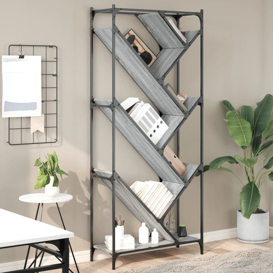 Boekenkast 79X30X180 Cm Bewerkt Hout En Metaal Grijs Sonoma