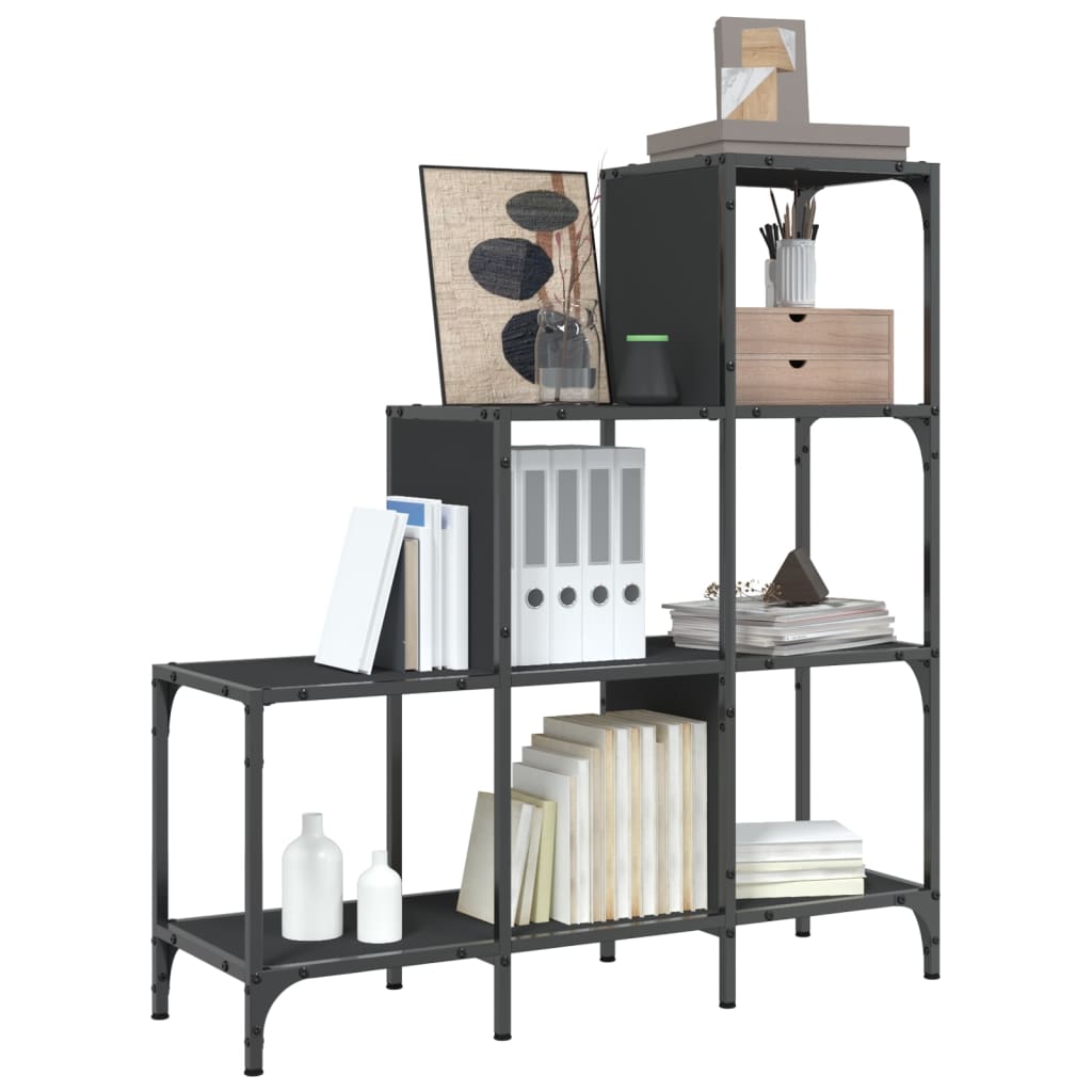 Boekenkast 92X30X102 Cm Bewerkt Hout En Metaal Zwart