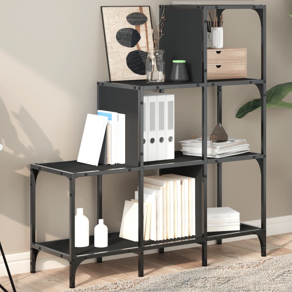 Boekenkast 92X30X102 Cm Bewerkt Hout En Metaal Zwart