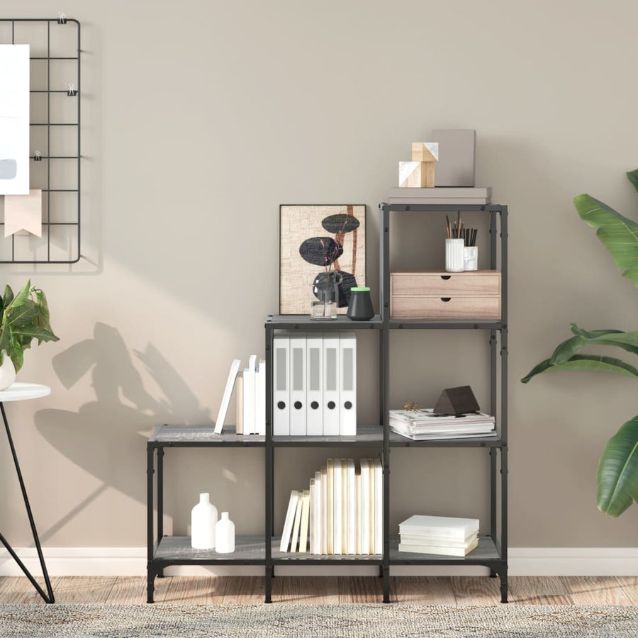 Boekenkast 92X30X102 Cm Bewerkt Hout En Metaal Grijs Sonoma