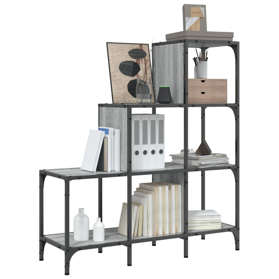 Boekenkast 92X30X102 Cm Bewerkt Hout En Metaal Grijs Sonoma