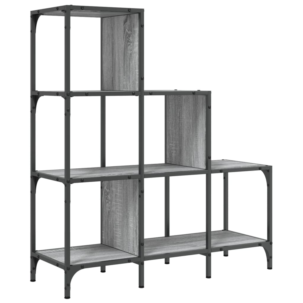 Boekenkast 92X30X102 Cm Bewerkt Hout En Metaal Grijs Sonoma