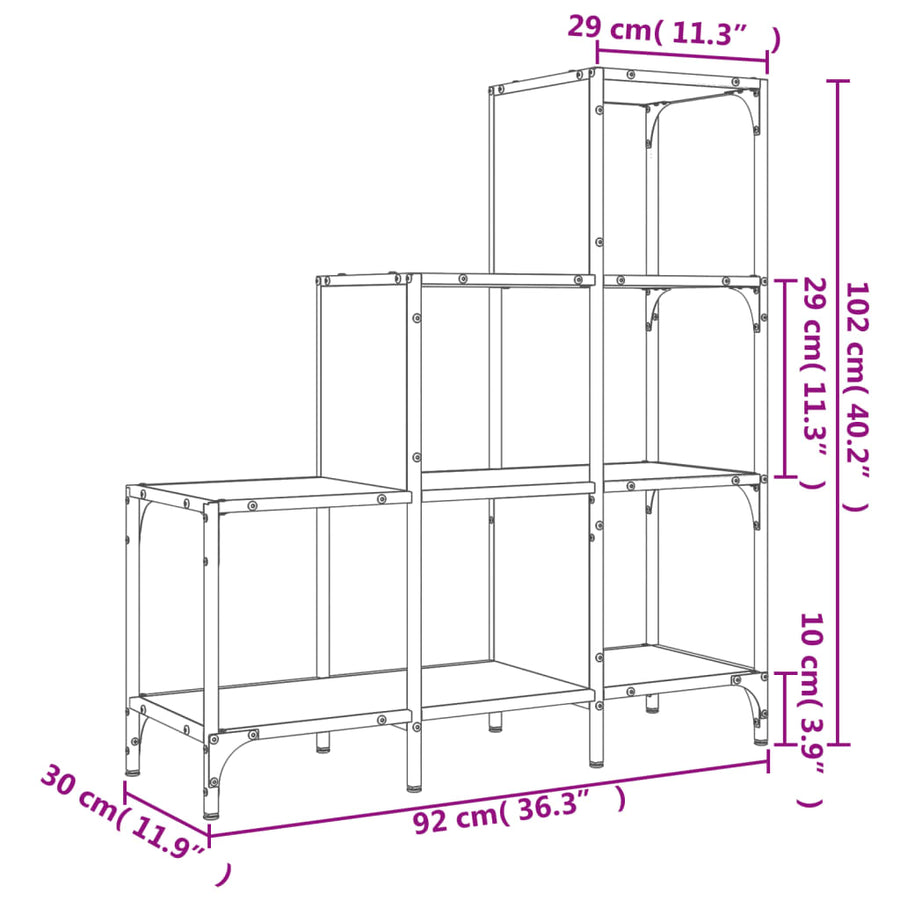 Boekenkast 92X30X102 Cm Bewerkt Hout En Metaal Grijs Sonoma