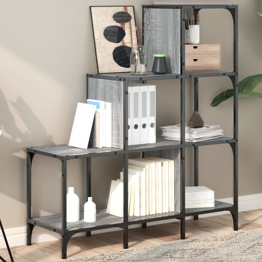 Boekenkast 92X30X102 Cm Bewerkt Hout En Metaal Grijs Sonoma