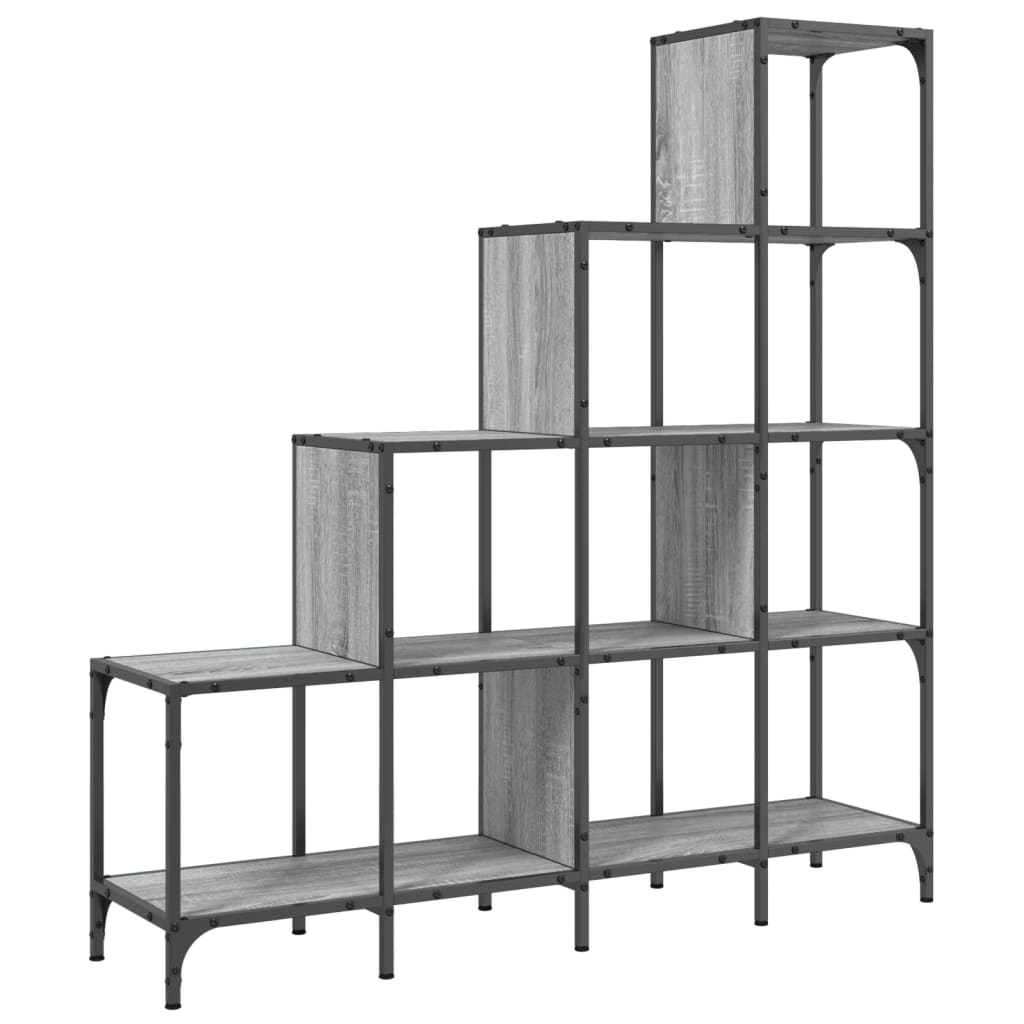 Boekenkast 122X30X132 Cm Bewerkt Hout En Metaal Grijs Sonoma
