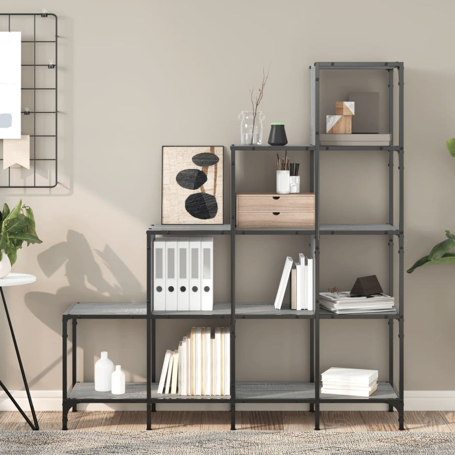 Boekenkast 122X30X132 Cm Bewerkt Hout En Metaal Grijs Sonoma