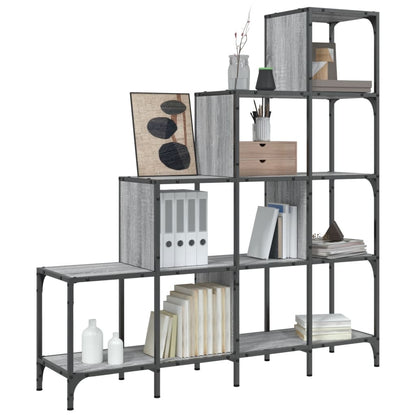Boekenkast 122X30X132 Cm Bewerkt Hout En Metaal Grijs Sonoma