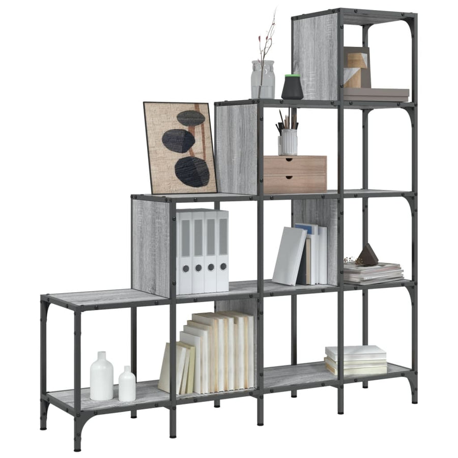 Boekenkast 122X30X132 Cm Bewerkt Hout En Metaal Grijs Sonoma