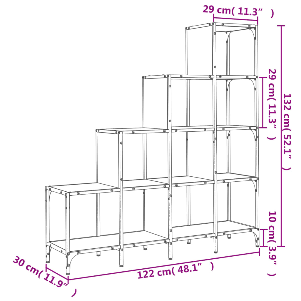 Boekenkast 122X30X132 Cm Bewerkt Hout En Metaal Grijs Sonoma