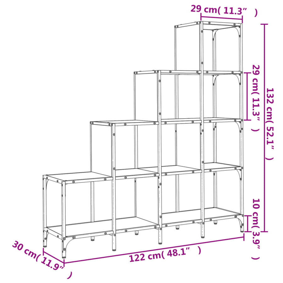 Boekenkast 122X30X132 Cm Bewerkt Hout En Metaal Grijs Sonoma