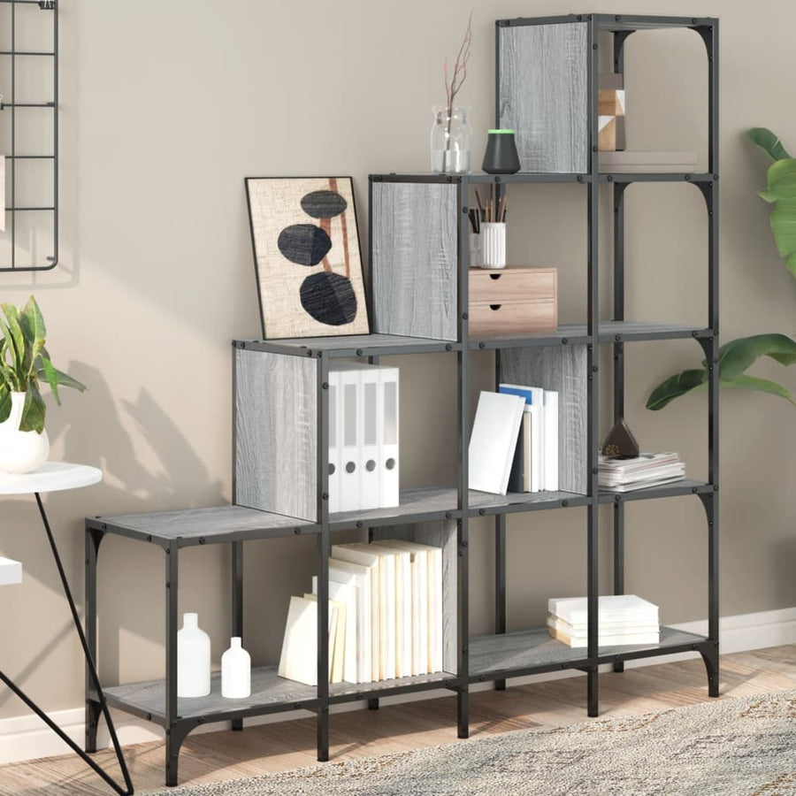 Boekenkast 122X30X132 Cm Bewerkt Hout En Metaal Grijs Sonoma