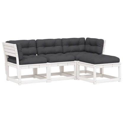 4-Delige Loungeset Met Kussens Massief Grenenhout Wit Ja