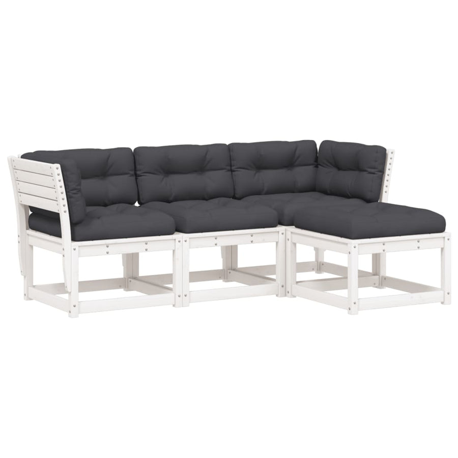 4-Delige Loungeset Met Kussens Massief Grenenhout Wit Ja