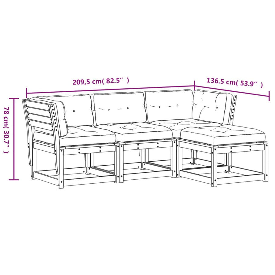 4-Delige Loungeset Met Kussens Massief Grenenhout Wit Ja