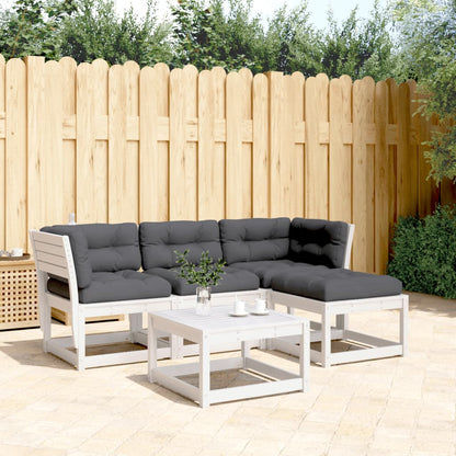 4-Delige Loungeset Met Kussens Massief Grenenhout Wit Ja