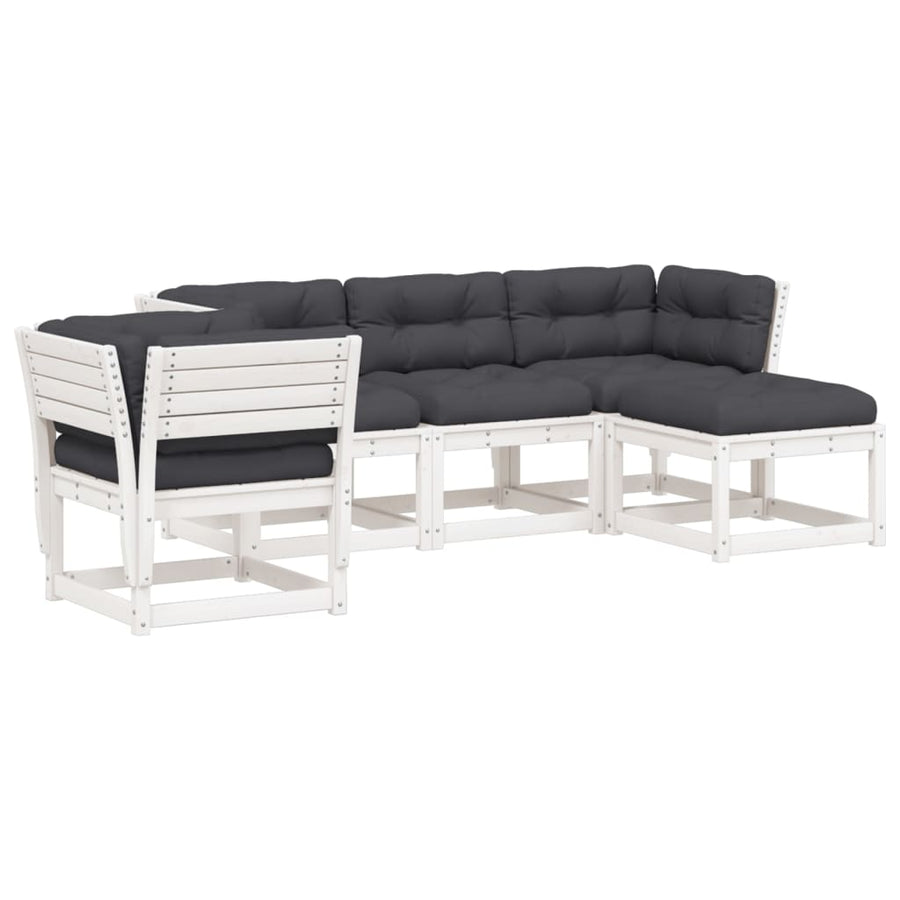 5-Delige Loungeset Met Kussens Massief Grenenhout Wit Ja