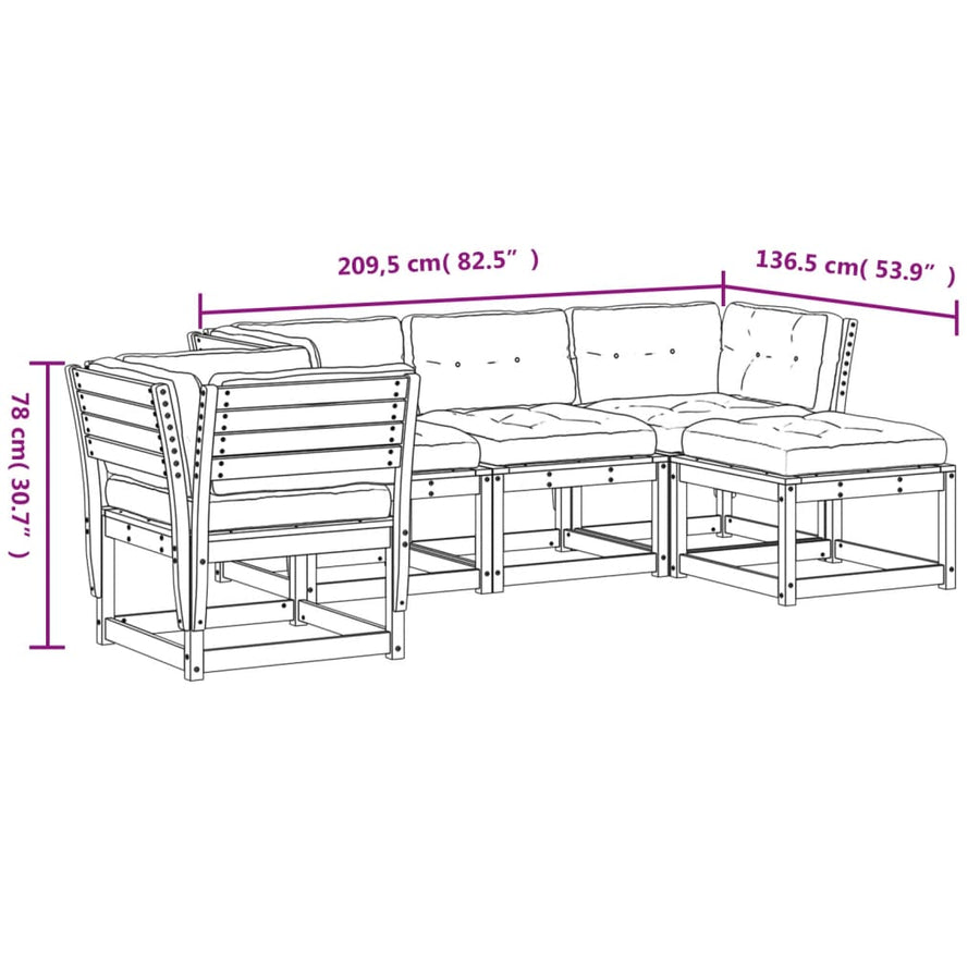 5-Delige Loungeset Met Kussens Massief Grenenhout Wit Ja